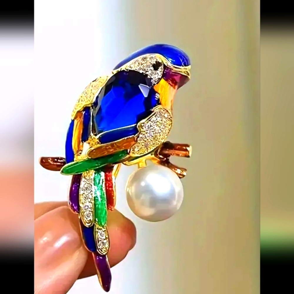 Tropical Parrot Brooch Colorful  Emerald Perfect Sizing Statement Piece